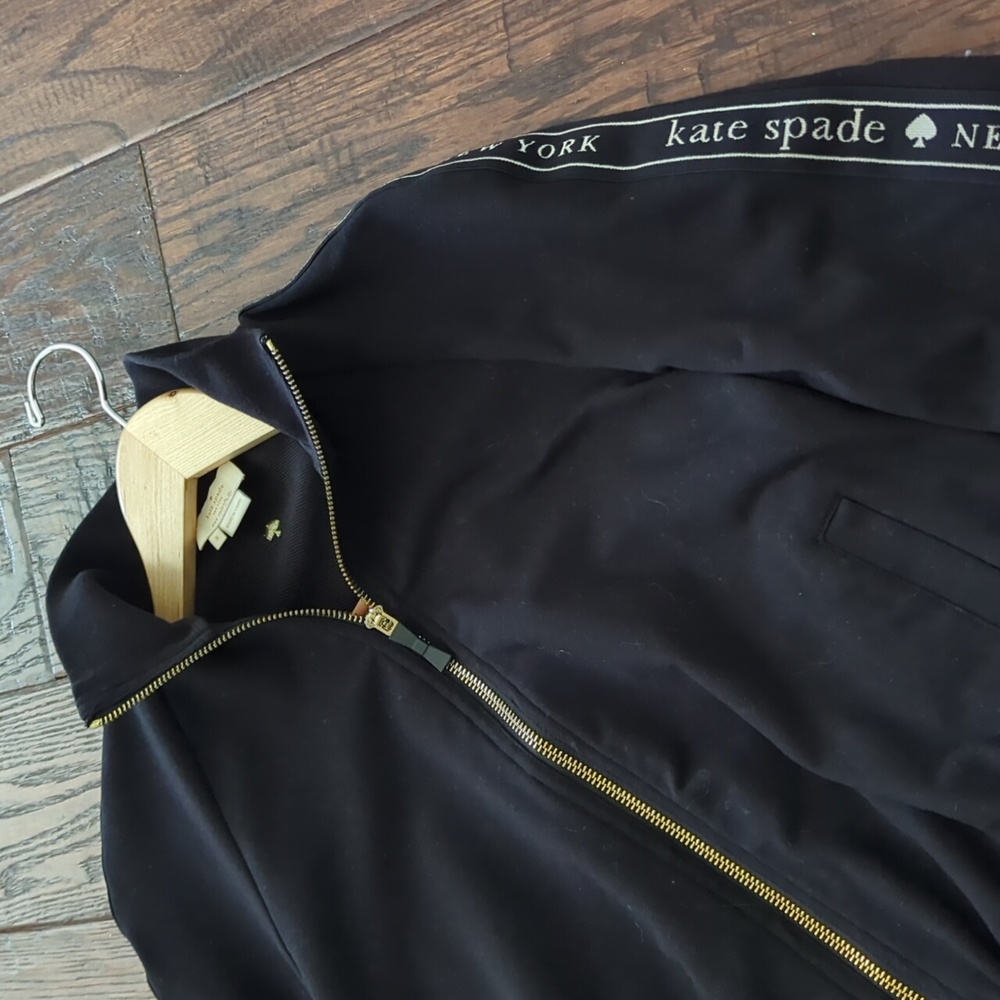 KATE SPADE NEW YORK I Black Ruffle Jacket with Logo Ribbon Tape on Arms, S